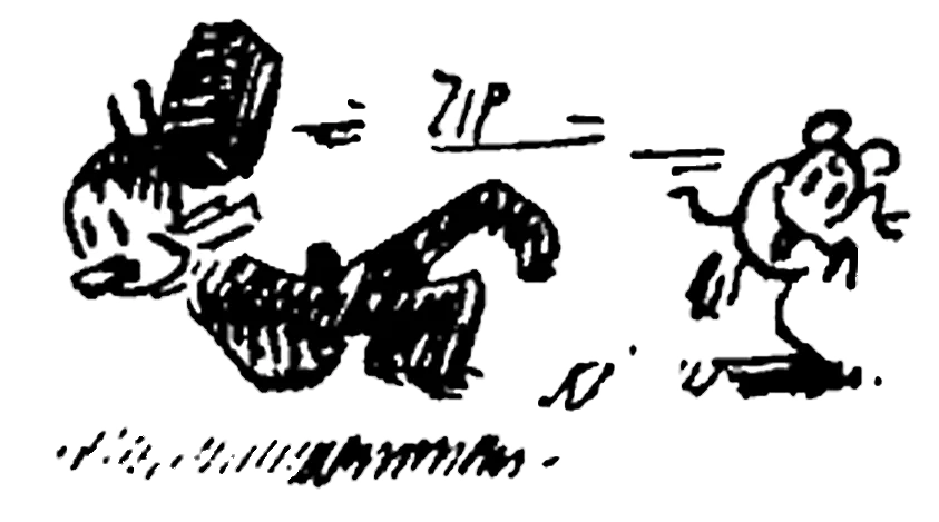 Musen Ignatz kastar en tegelsten på katten Krazy Kat